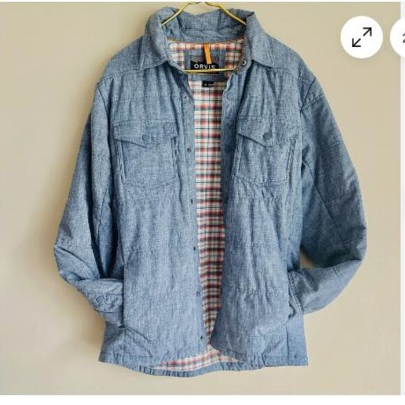 Orvis Shirt Mens Med Blue Fit Tech Chambray Lined Shirt /jacket Up Outdoor - Picture 1 of 11